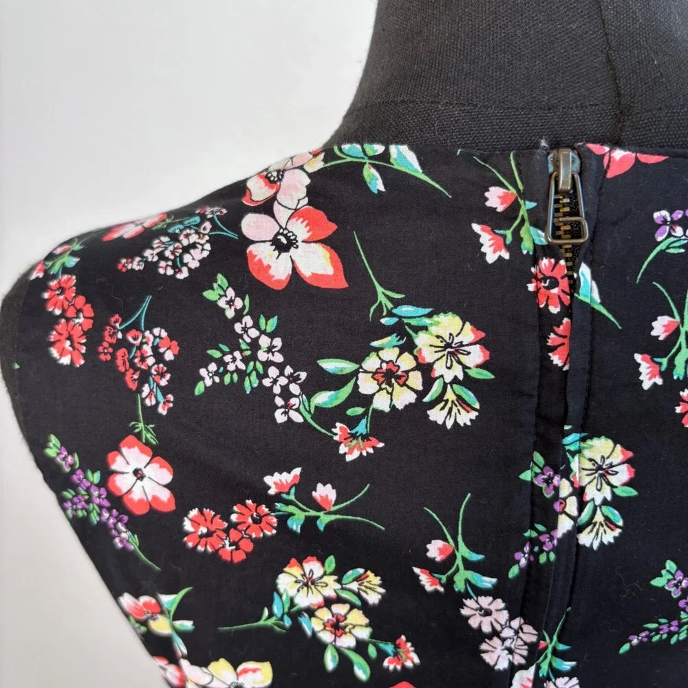 Gap Black Floral Fit and Flare Dress | 6 Petite, Sleeveless Cotton Sun Dress